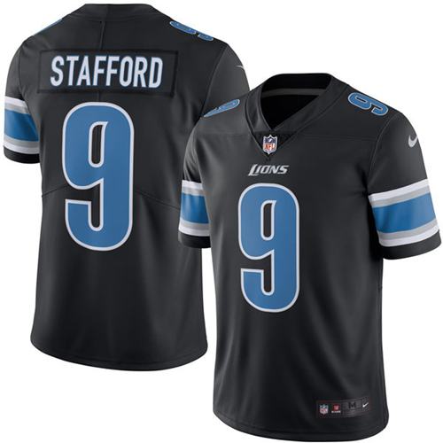 Lions #9 Matthew Stafford Black Stitched Limited Rush Nike Jersey - Zenithce