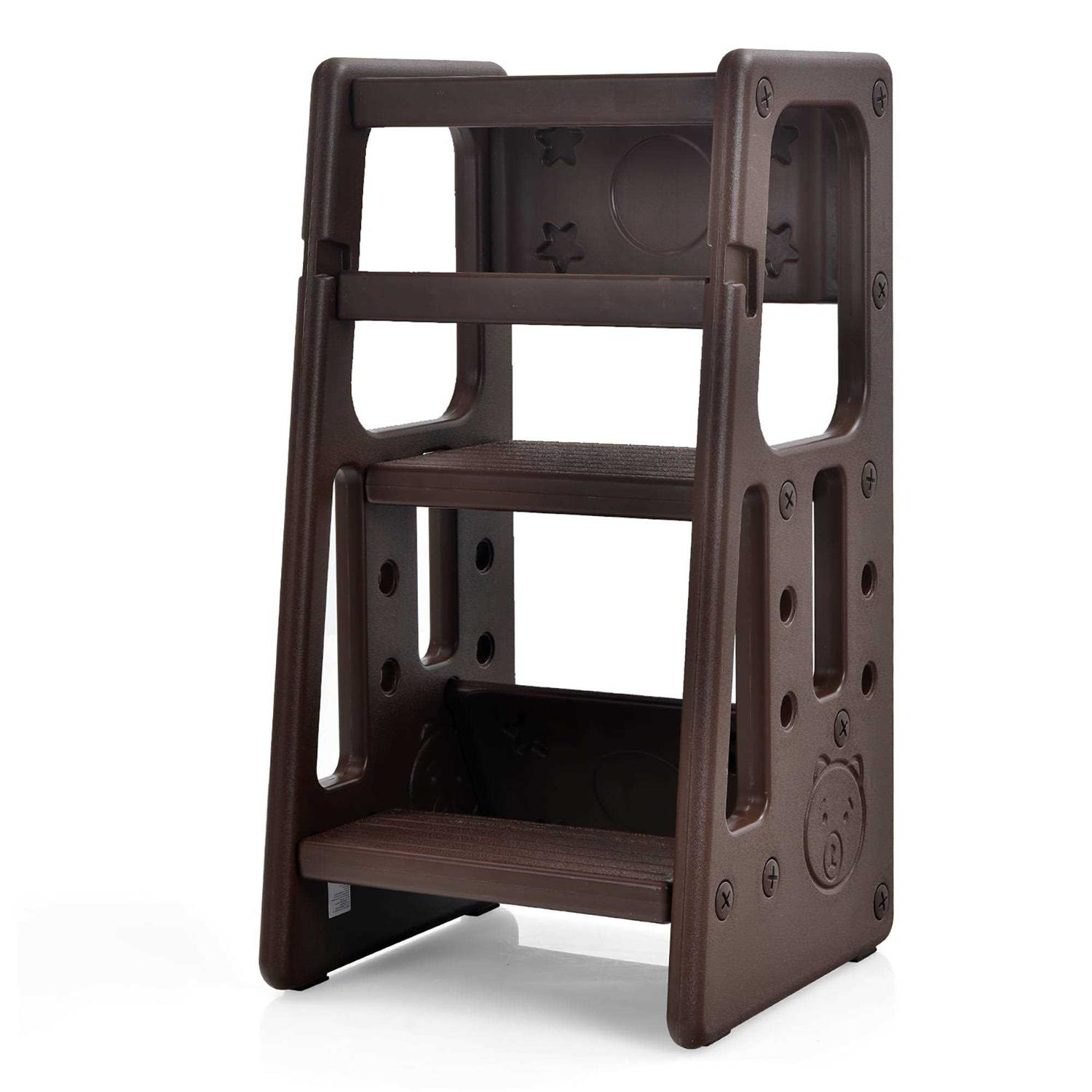 Costway Folding Wooden Step Stool with Lockable Safety Rail for Toddler - Zenithce