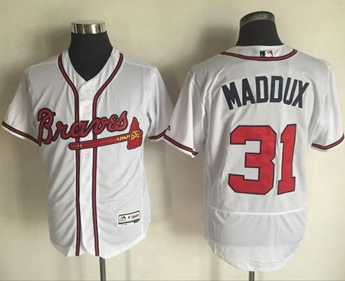 Braves #31 Greg Maddux White Flexbase Authentic Collection Stitched Jersey - Zenithce