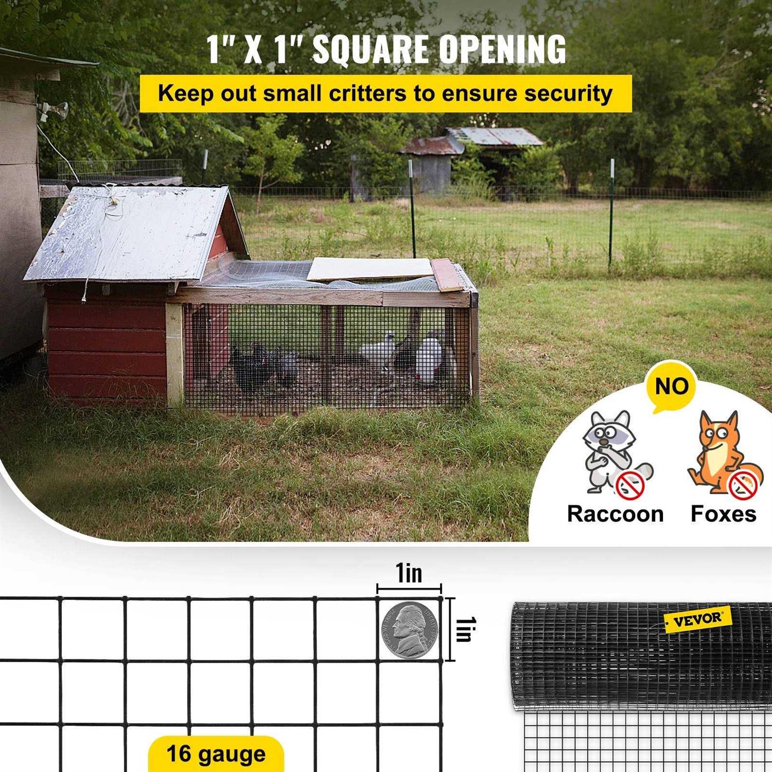 VEVOR Hardware Cloth 1×1 Mesh Size Galvanized Steel Vinyl Coated 16 Gauge Chicken Wire Fencing w/A Cutting Plier & A Pair of Fabric - Zenithce