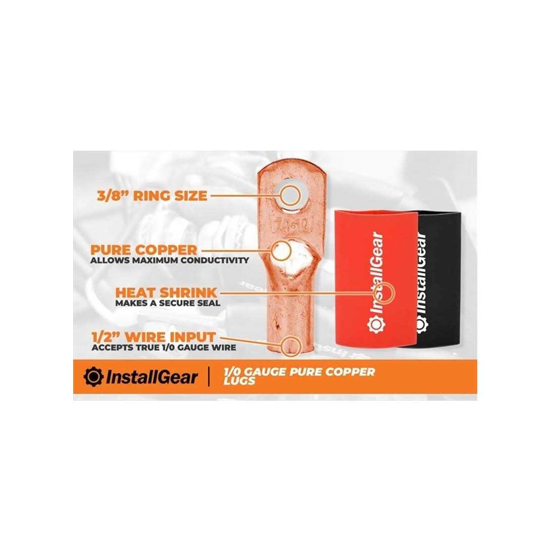InstallGear 1/0 Gauge AWG Pure Copper Lugs Ring Terminals Connectors with Heat Shrink - Zenithce