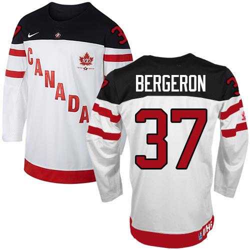 Olympic CA. #37 Patrice Bergeron White 100th Anniversary Stitched Jersey - Zenithce