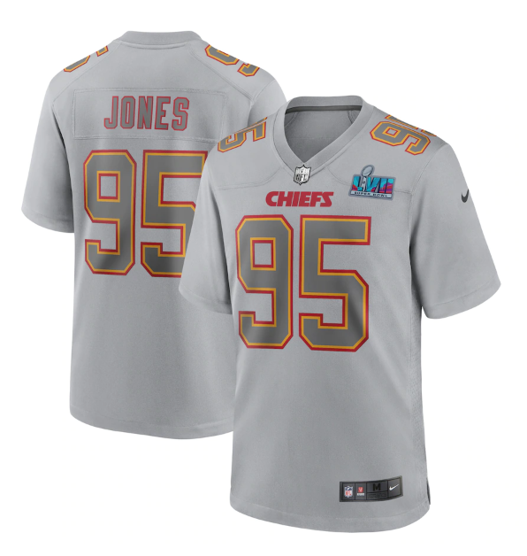 Kansas City Chiefs #95 Chris Jones Grey Super Bowl LVII Patch Atmosphere Fashion Stitched Game Jersey - Zenithce