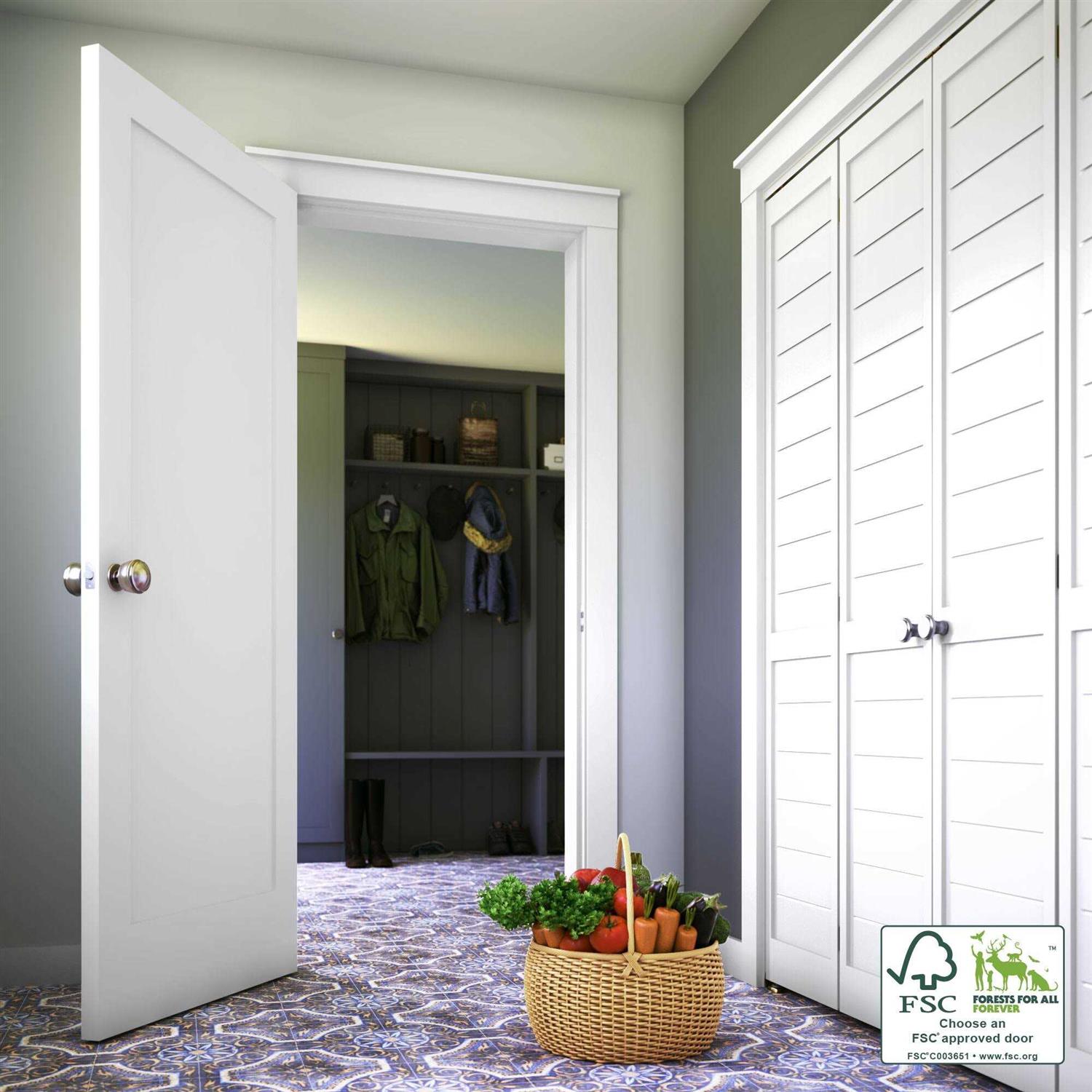 EightDoors 5-Panel Shaker White Primed Solid Wood Core Door - Zenithce