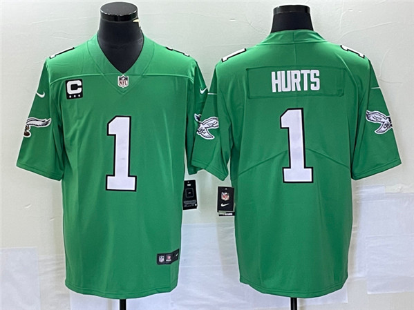 Philadelphia Eagles #1 Jalen Hurts Green Vapor Limited With C Patch Stitched Jersey - Zenithce