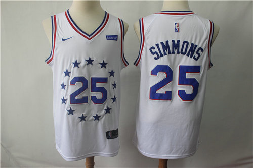 Philadelphia 76ers 25 Ben Simmons White 2018-19 Swingman Earned Edition Jersey - Zenithce