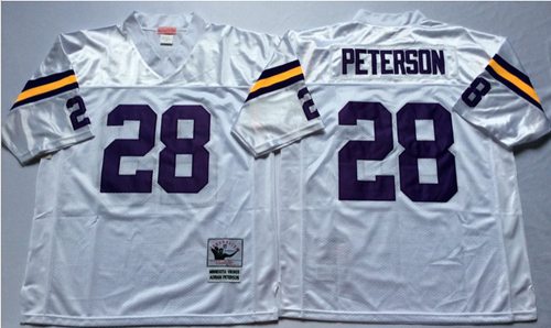 Mitchell And Ness Vikings #28 Adrian Peterson White Throwback Stitched Jersey - Zenithce
