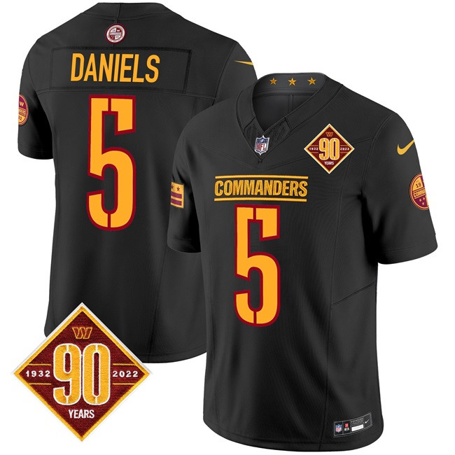 Washington Commanders #5 Jayden Daniels Black 2024 F.U.S.E. 90th Anniversary Vapor Limited Stitched Jersey - Zenithce