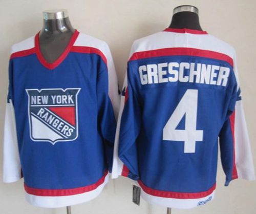 Rangers #4 Ron Greschner Blue White CCM Throwback Stitched Jersey - Zenithce
