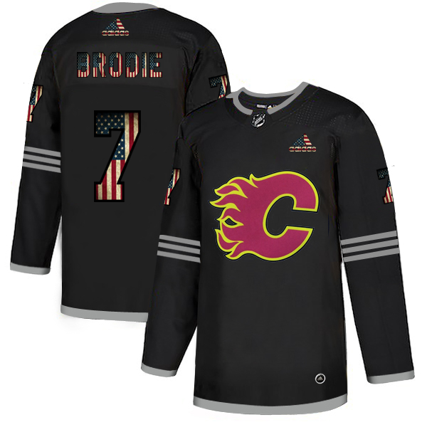 Calgary Flames #7 T.J. Brodie 2020 Grey USA Flag Stitched Jersey - Zenithce
