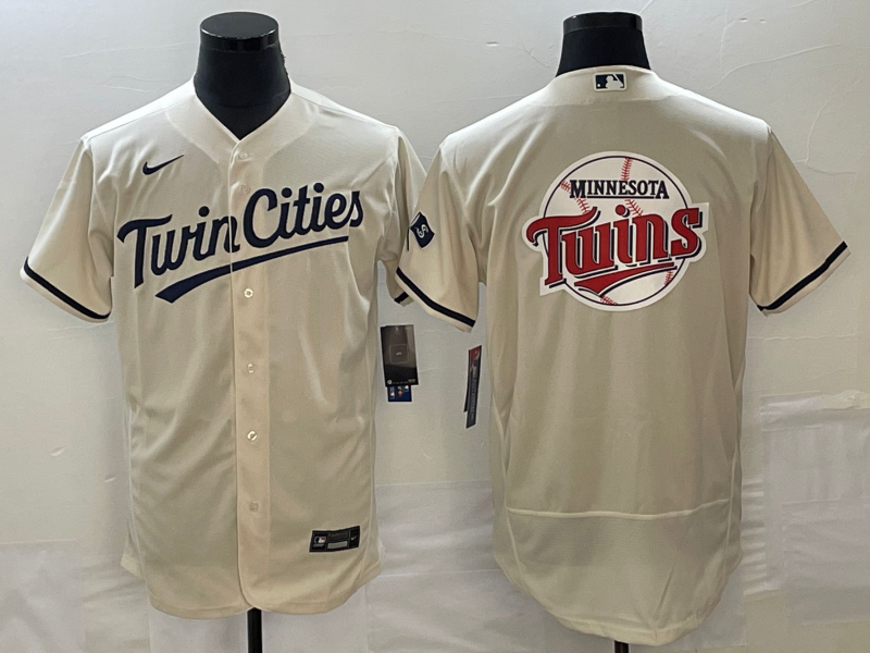 Minnesota Twins Cream Team Big Logo Flex Base Stitched Jersey - Zenithce