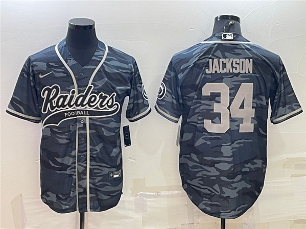 Las Vegas Raiders #34 Bo Jackson Gray Camo With Patch Cool Base Stitched Baseball Jersey - Zenithce