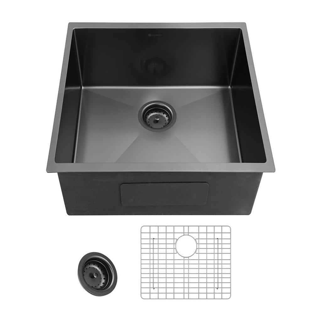 Glacier Bay Gunmetal Black Stainless Steel Single Bowl Undermount Workstation Kitchen Sink - Zenithce