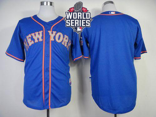 Mets Blank Blue Alternate Road Cool Base W 2015 World Series Patch Stitched Jersey - Zenithce