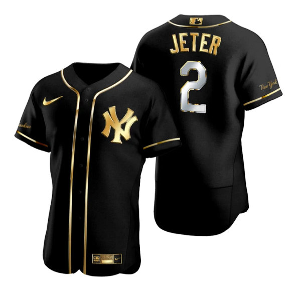 New York Yankees #2 Derek Jeter Black Gold Flex Base Stitched Baseball Jersey - Zenithce