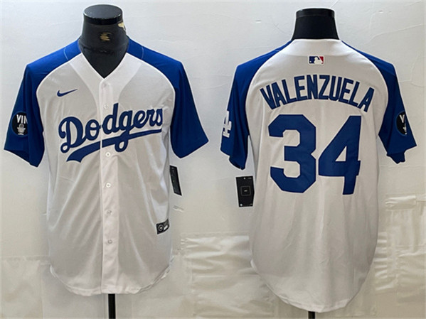 Los Angeles Dodgers #34 Toro Valenzuela White Blue Vin Patch Cool Base Stitched Jersey - Zenithce