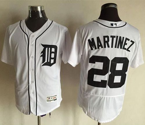 Tigers #28 J. D. Martinez White Flexbase Authentic Collection Stitched Jersey - Zenithce