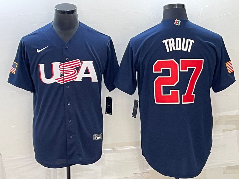 USA #27 Mike Trout 2023 Navy World Classic Stitched Jersey - Zenithce