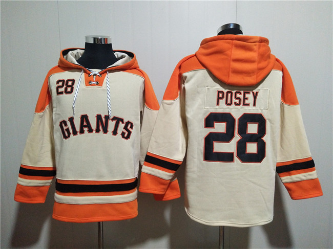 San Francisco Giants #28 Buster Posey Cream Ageless Must-Have Lace-Up Pullover Hoodie - Zenithce