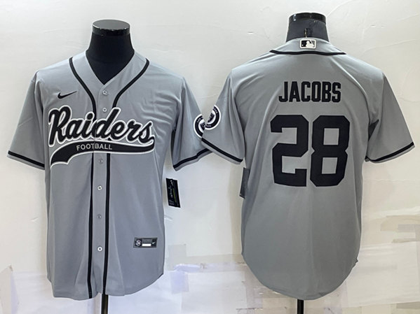 Las Vegas Raiders #28 Josh Jacobs Gray Cool Base Stitched Baseball Jersey - Zenithce