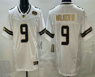 Seattle Seahawks #9 Kenneth Walker III White Gold FUSE 50th Season Patch Vapor Limited Stitched Jersey - Zenithce