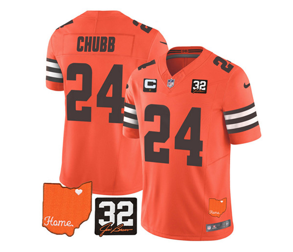 Cleveland Browns #24 Nick Chubb Orange 2023 F.U.S.E. With Jim Brown Memorial Patch And 1-Star C Patch Vapor Untouchable Limited Stitched Jersey - Zenithce