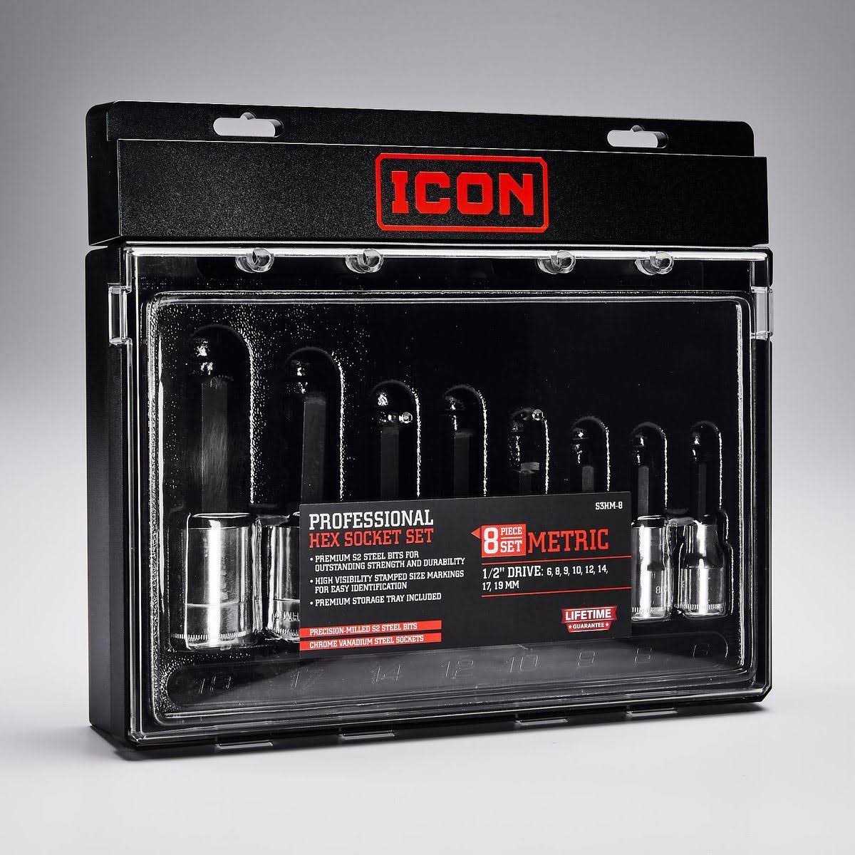 Icon 3/8 in. Drive Metric Professional Hex Bit Socket Set - Zenithce