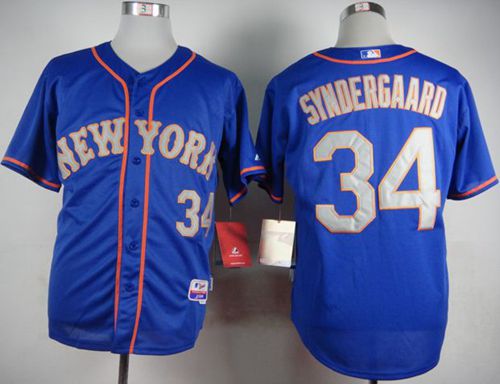 Mets #34 Noah Syndergaard Blue(Grey NO.) Alternate Road Cool Base Stitched Jersey - Zenithce