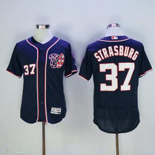 Nationals #37 Stephen Strasburg Navy Blue Flexbase Authentic Collection Stitched Jersey - Zenithce