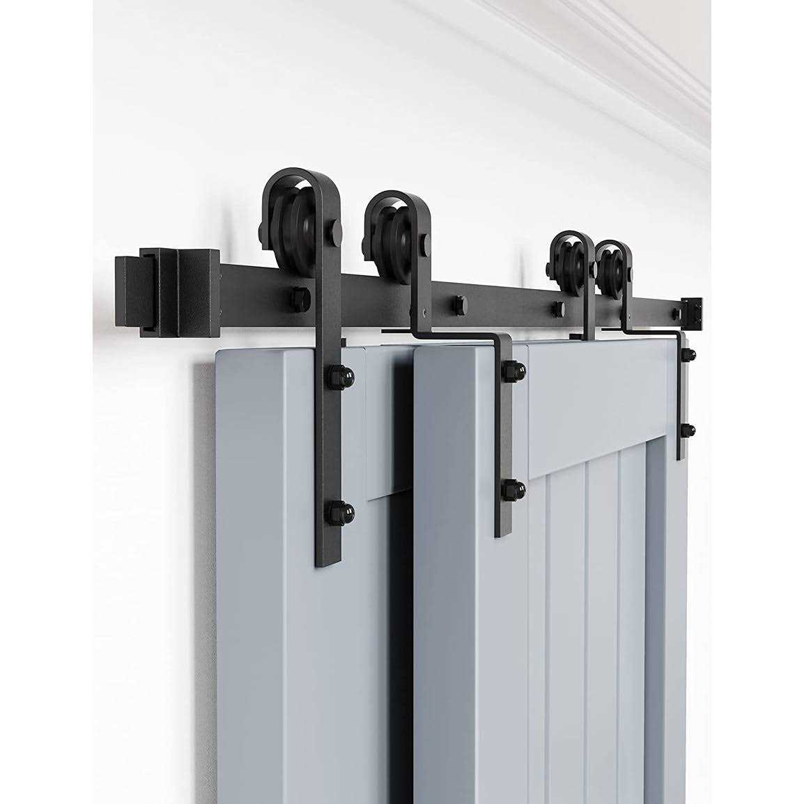 WINSOON Single Track Bypass Barn Door Hardware Double Doors Kit - Zenithce