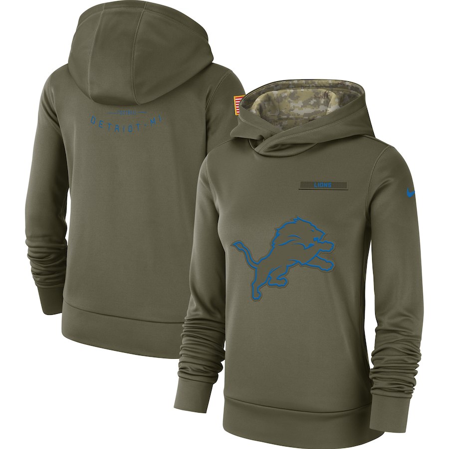Women's Detroit Lions Olive Salute To Service Team Logo Performance Pullover NFL Hoodie - Zenithce