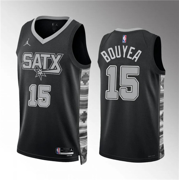 San Antonio Spurs #15 Jamaree Bouyea Black Statement Edition Stitched Jersey - Zenithce