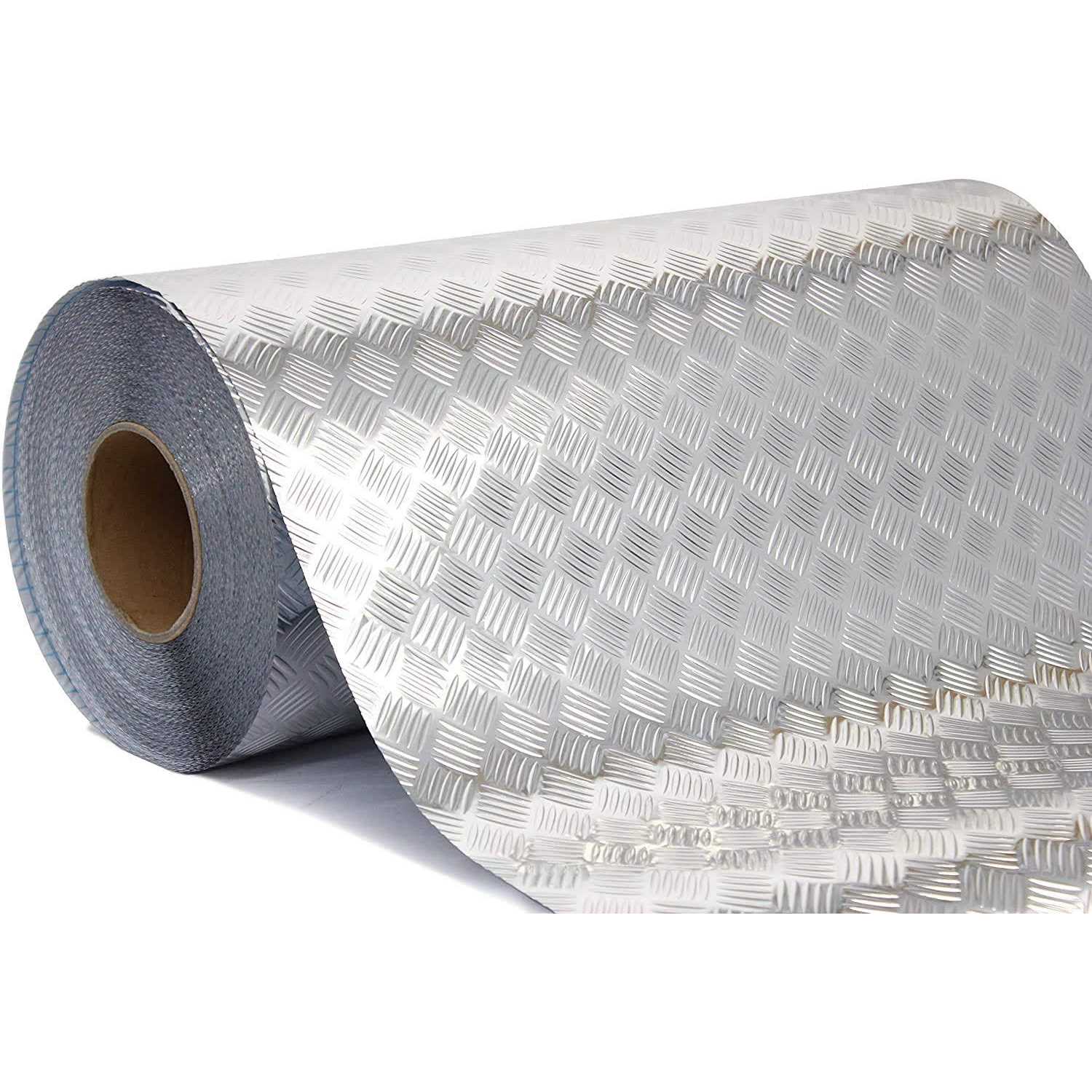 Vvivid Industrial Utility Diamond Plate Metallic Chrome Finish Vinyl Wrap Sheet Roll Adhesive Roll - Zenithce