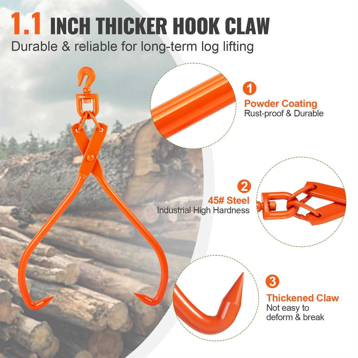 VEVOR Log Skidding Tongs 2 Claw Log Lifting Tongs Heavy Duty Steel Lumber Skidding Tongs - Zenithce
