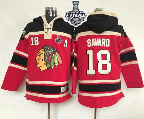 Blackhawks #18 Denis Savard Red Sawyer Hooded Sweatshirt 2015 Stanley Cup Stitched Jersey - Zenithce