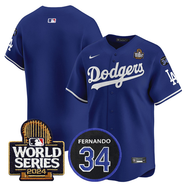 Los Angeles Dodgers Blank Royal 2024 World Series With Fernando Memorial Patch Limited Stitched Jersey - Zenithce