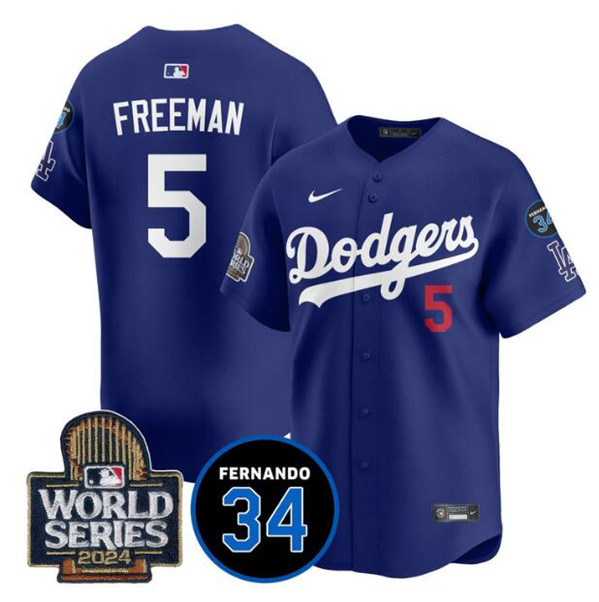 Los Angeles Dodgers #5 Freddie Freeman Royal 2024 World Series With Fernando Memorial Patch Limited Stitched Jersey - Zenithce