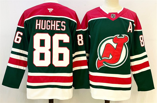 New Jersey Devils #86 Jack Hughes Green Red 2024-25 With A Patch Stitched Jersey - Zenithce