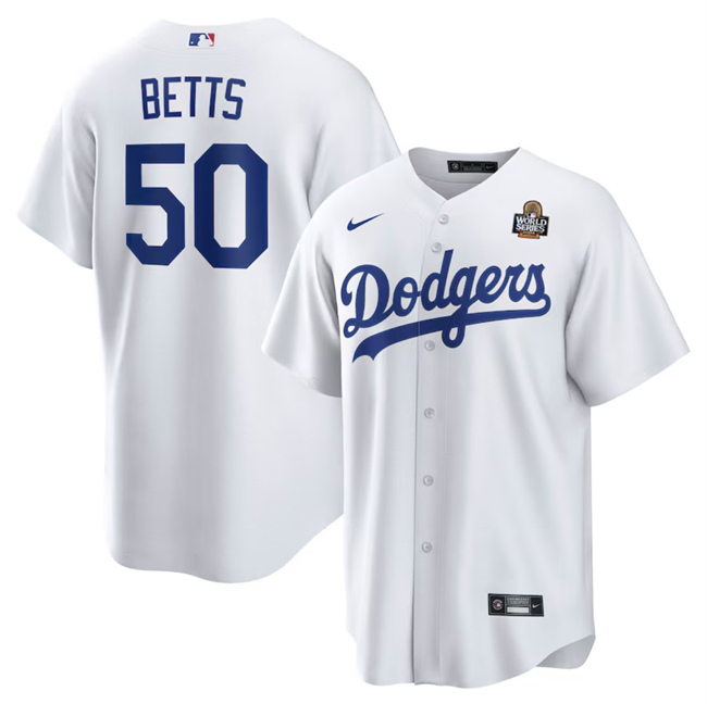Los Angeles Dodgers #50 Mookie Betts White 2024 World Series Cool Base Stitched Jersey - Zenithce