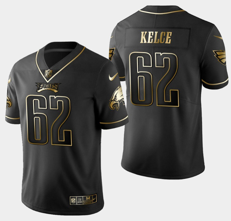 Philadelphia Eagles #62 Jason Kelce Black Golden Edition Stitched Jersey - Zenithce