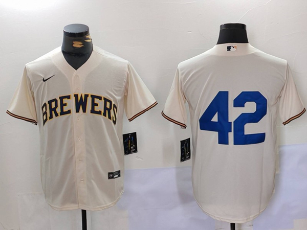 Milwaukee Brewers #42 Jackie Robinson Cream Cool Base Stitched Jersey - Zenithce