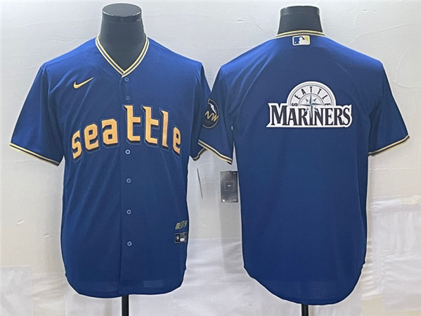 Seattle Mariners Royal 2023 City Connect Team Big Logo Cool Base Stitched Jersey - Zenithce