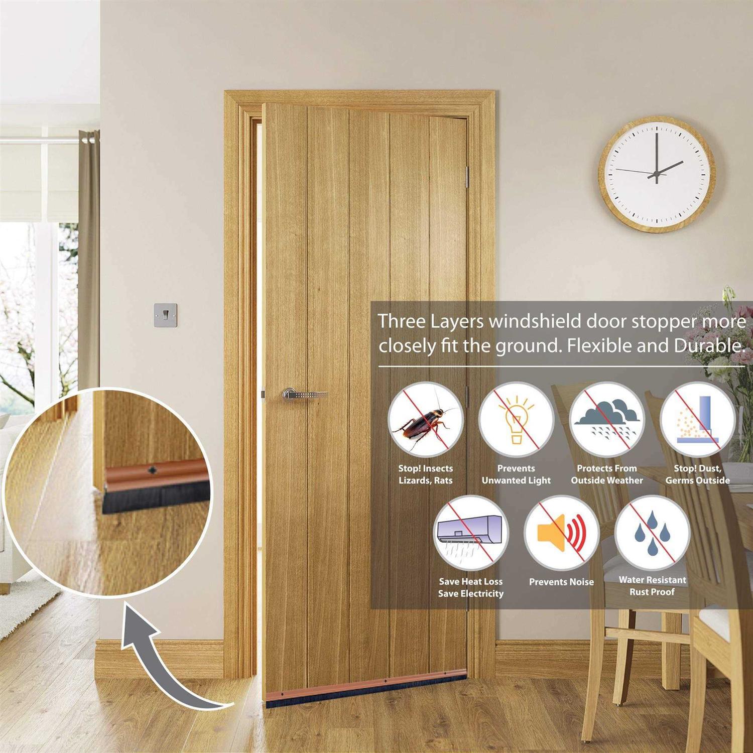 Deco Window Door Seal Draft Stopper Weather Stripping Sound Blocker with Aluminium Plate & Nylon Brush Door Sweep - Zenithce