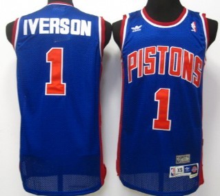 Detroit Pistons #1 Allen Iverson Blue Swingman Throwback Jersey - Zenithce