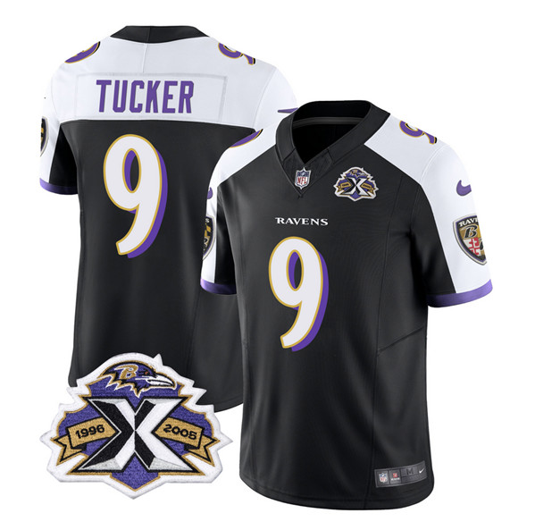 Baltimore Ravens #9 Justin Tucker Black White 2023 F.U.S.E With Patch Throwback Vapor Limited Stitched Jersey - Zenithce
