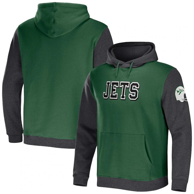 New York Jets X Darius Rucker Collection Green Heather Charcoal Colorblock Pullover Hoodie - Zenithce