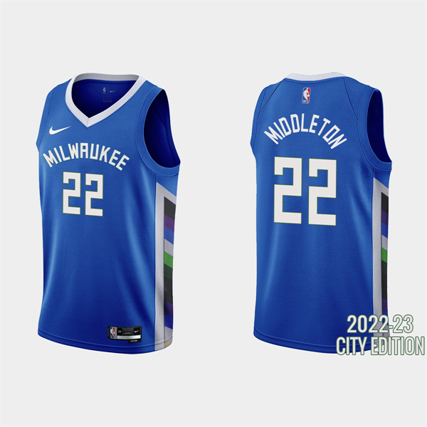 Milwaukee Bucks #22 Khris Middleton 2022-23 City Edition Blue Stitched Jersey - Zenithce