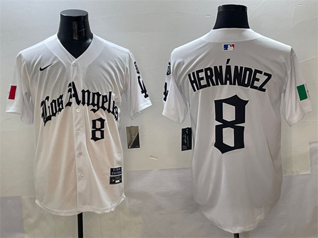 Los Angeles Dodgers #8 Enrique Hernández White Mexico 2025 LA Gothic Style With Fernando Patch Vapor Premier Limited Stitched Jersey - Zenithce
