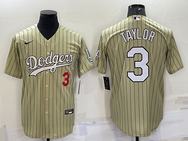 Los Angeles Dodgers #3 Chris Taylor Cream Cool Base Stitched Jersey - Zenithce