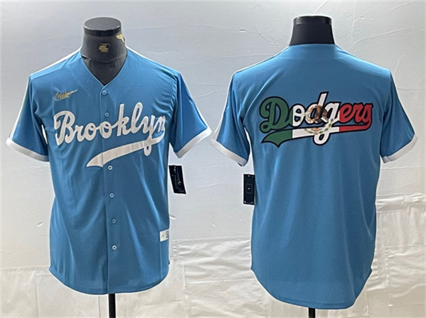 Los Angeles Dodgers Team Big Logo Light Blue Throwback Cool Base Stitched Jersey - Zenithce